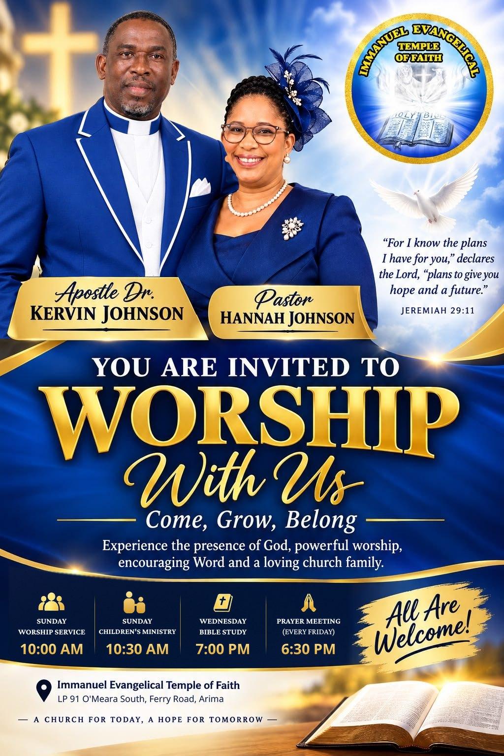 Worship With Us flyer with service times